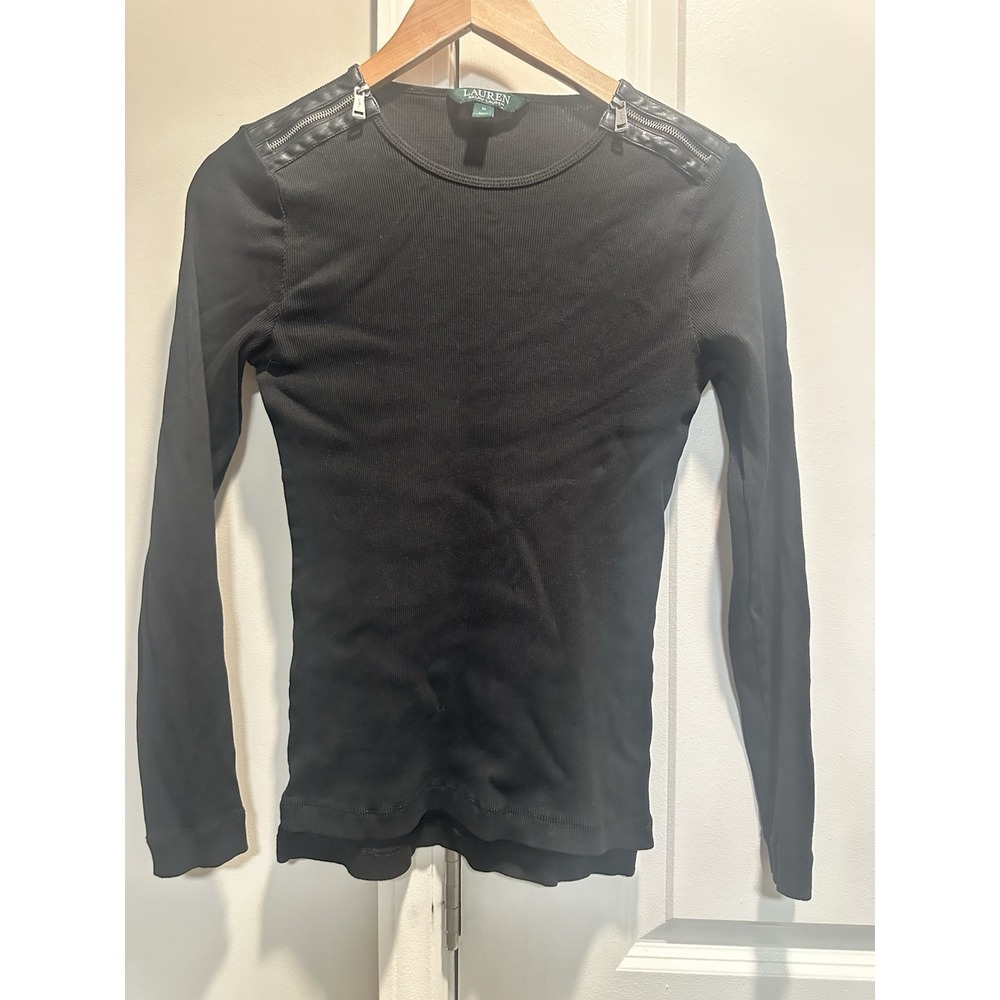 Lauren Ralph Lauren Black Shoulder Zip Top Medium